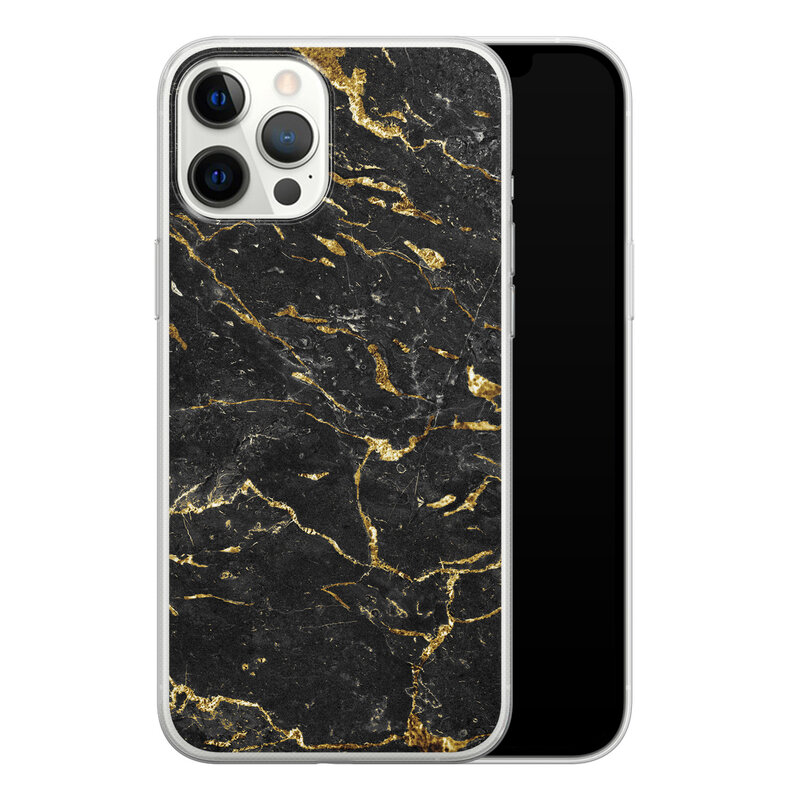 Leuke Telefoonhoesjes iPhone 12 Pro Max siliconen hoesje - Marmer zwart goud