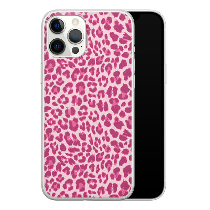 Leuke Telefoonhoesjes iPhone 12 Pro Max siliconen hoesje - Luipaard roze