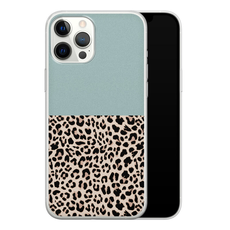 Leuke Telefoonhoesjes iPhone 12 Pro Max siliconen hoesje - Luipaard mint