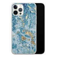 Leuke Telefoonhoesjes iPhone 12 Pro Max siliconen hoesje - Goud blauw marmer