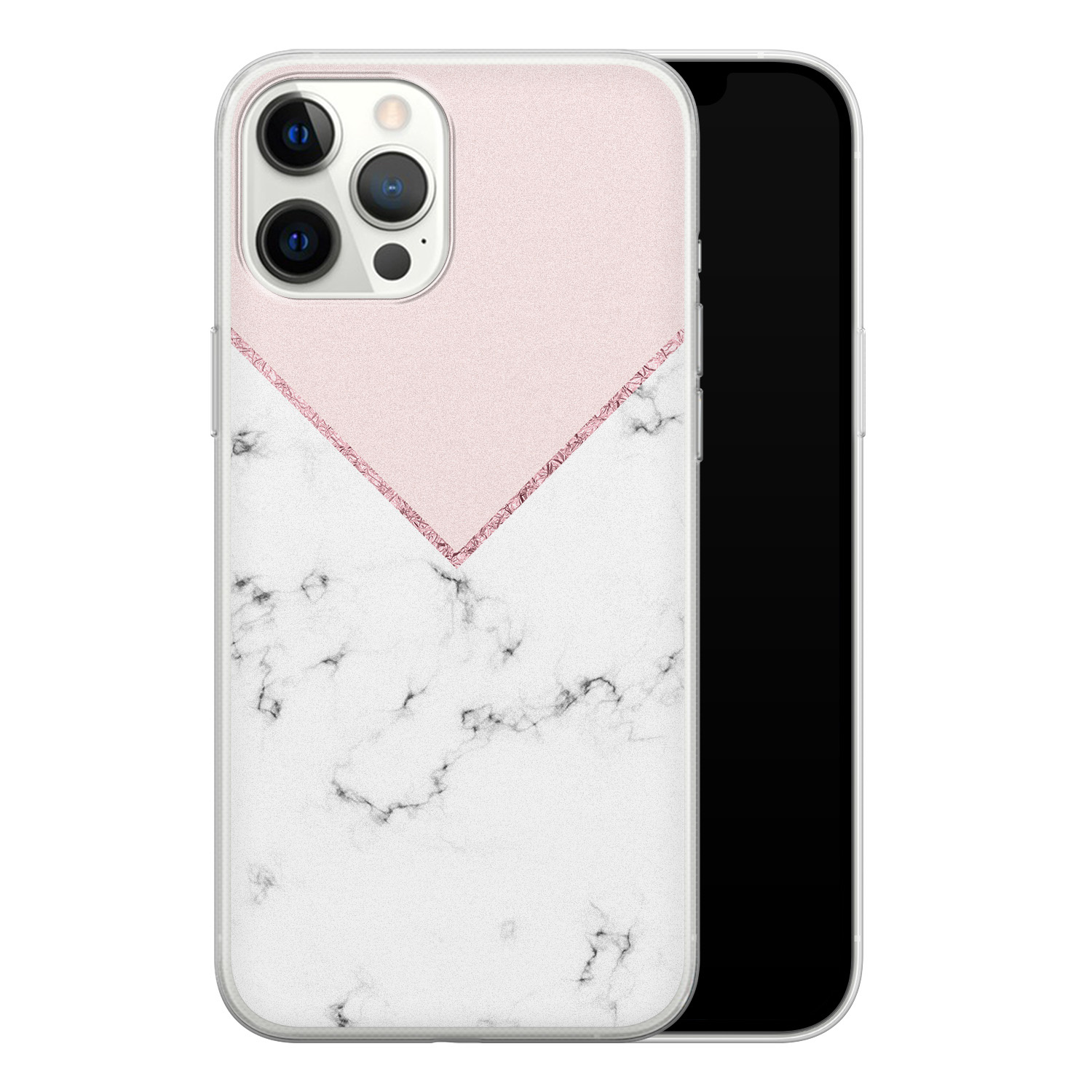 Leuke Telefoonhoesjes iPhone 12 Pro Max siliconen hoesje - Marmer roze grijs