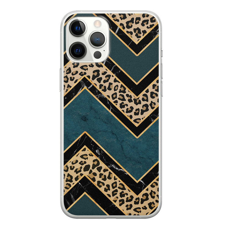 Leuke Telefoonhoesjes iPhone 12 Pro Max siliconen hoesje - Luipaard zigzag