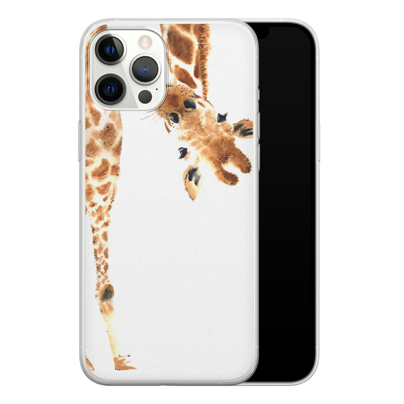 Leuke Telefoonhoesjes iPhone 12 Pro Max siliconen hoesje - Giraffe peekaboo