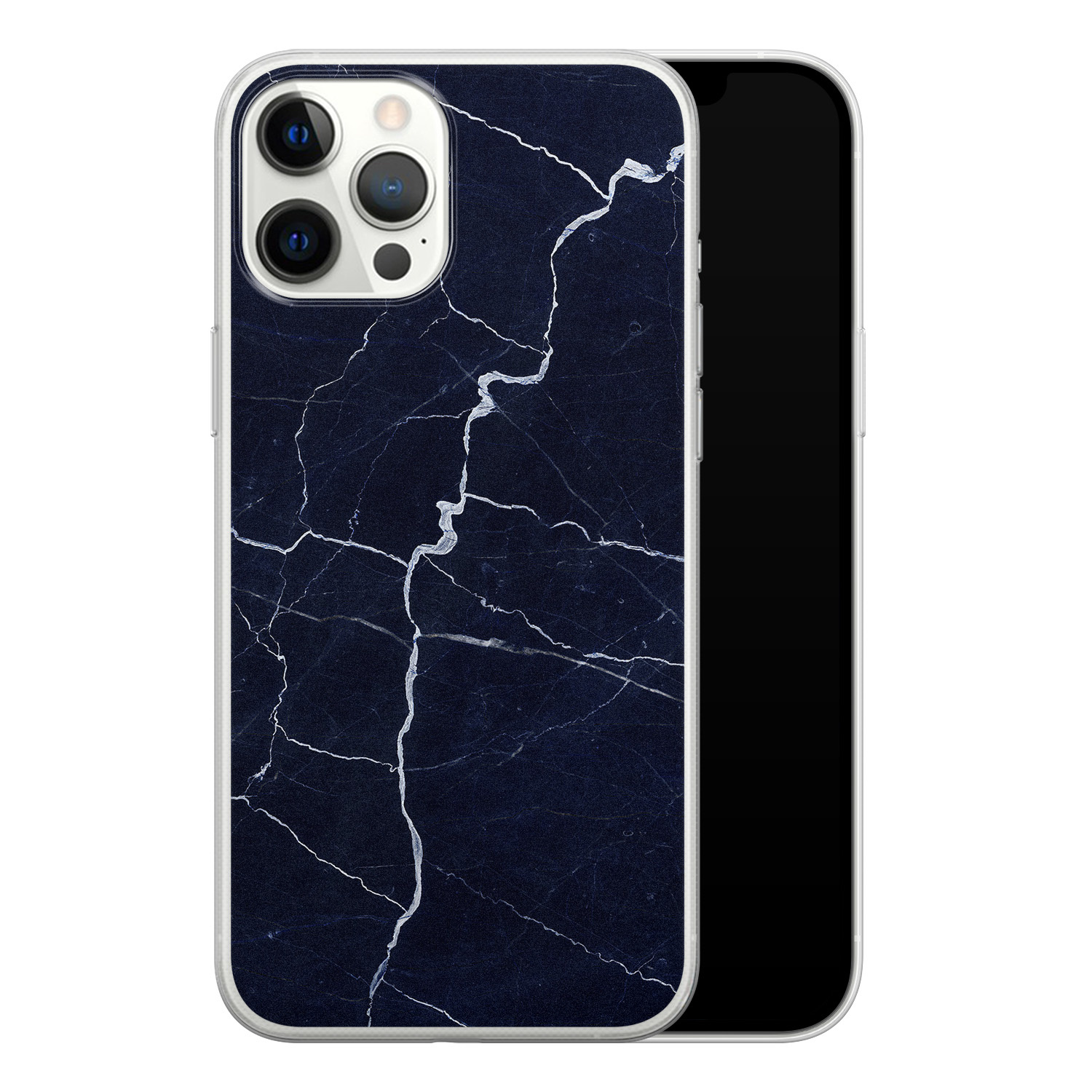 Leuke Telefoonhoesjes iPhone 12 Pro Max siliconen hoesje - Marmer navy blauw