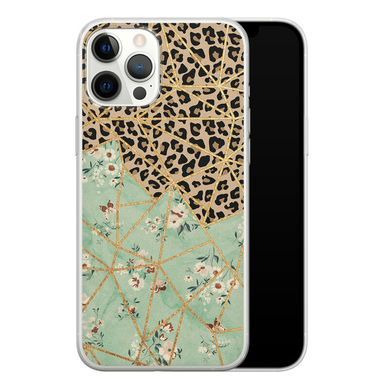 Leuke Telefoonhoesjes iPhone 12 Pro Max siliconen hoesje - Luipaard flower print