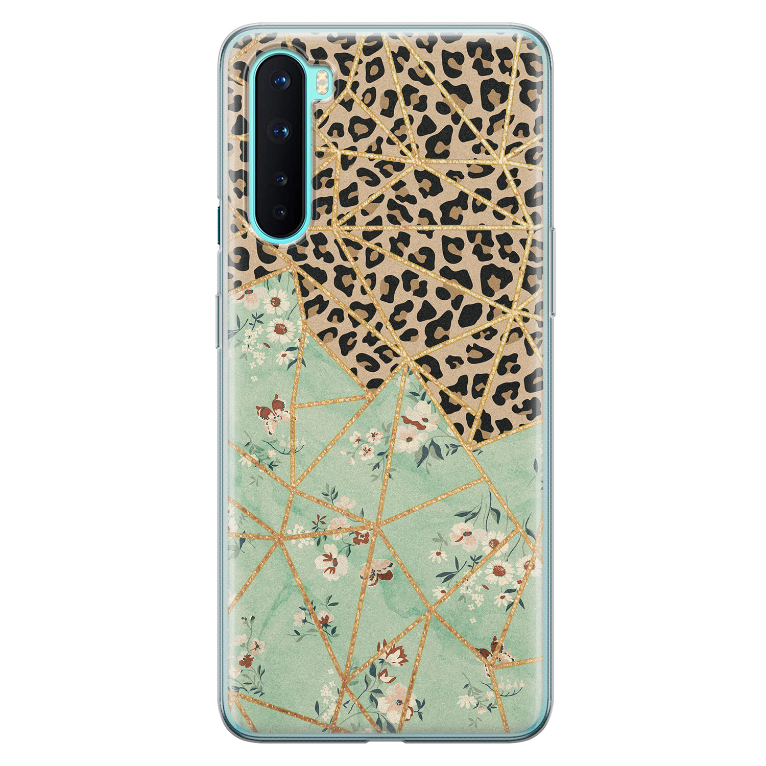 Leuke Telefoonhoesjes OnePlus Nord siliconen hoesje - Luipaard flower print