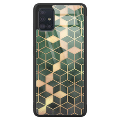 Leuke Telefoonhoesjes Samsung Galaxy A51 glazen hardcase - Green cubes