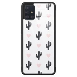 Leuke Telefoonhoesjes Samsung Galaxy A51 glazen hardcase - Cactus love