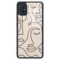 Leuke Telefoonhoesjes Samsung Galaxy A51 glazen hardcase - Abstract gezicht lijnen