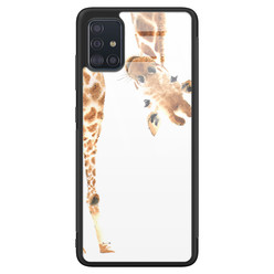 Leuke Telefoonhoesjes Samsung Galaxy A51 glazen hardcase - Giraffe peekaboo