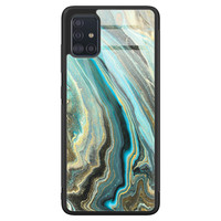 Leuke Telefoonhoesjes Samsung Galaxy A51 glazen hardcase - Marmer mint