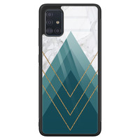 Leuke Telefoonhoesjes Samsung Galaxy A51 glazen hardcase - Geometrisch blauw