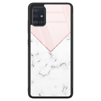 Leuke Telefoonhoesjes Samsung Galaxy A51 glazen hardcase - Marmer roze grijs