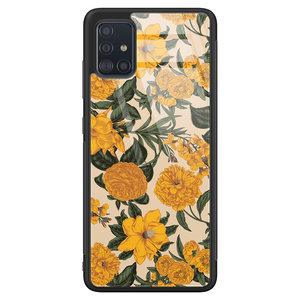 Leuke Telefoonhoesjes Samsung Galaxy A51 glazen hardcase - Retro flowers