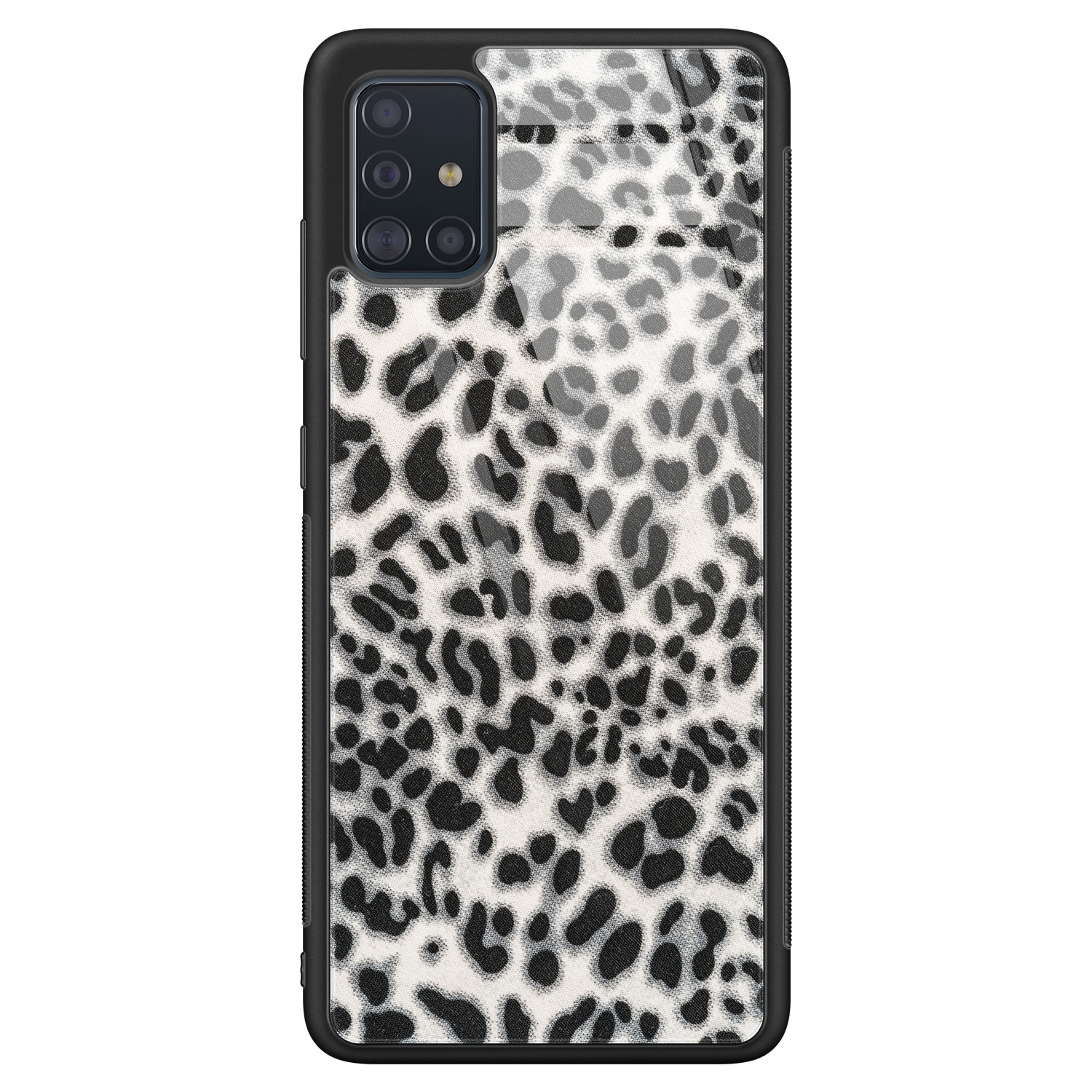 Leuke Telefoonhoesjes Samsung Galaxy A51 glazen hardcase - Luipaard grijs