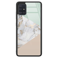 Leuke Telefoonhoesjes Samsung Galaxy A51 glazen hardcase - Marmer pastel mix