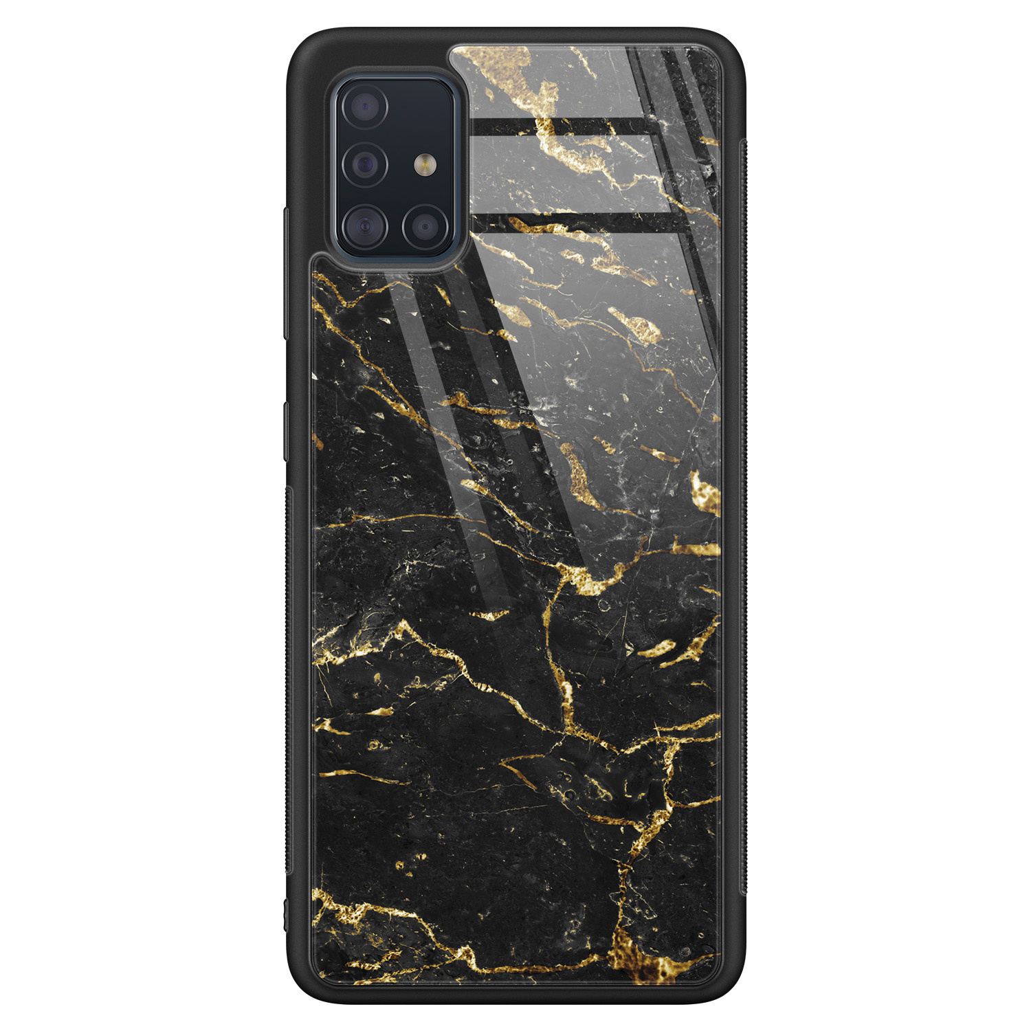 Leuke Telefoonhoesjes Samsung Galaxy A51 glazen hardcase - Marmer zwart goud