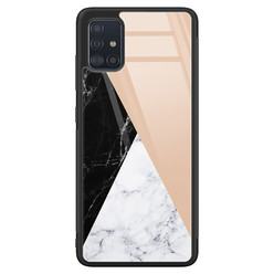 Leuke Telefoonhoesjes Samsung Galaxy A51 glazen hardcase - Marmer zwart bruin