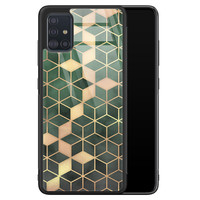 Leuke Telefoonhoesjes Samsung Galaxy A51 glazen hardcase - Green cubes