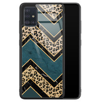 Leuke Telefoonhoesjes Samsung Galaxy A51 glazen hardcase - Luipaard zigzag