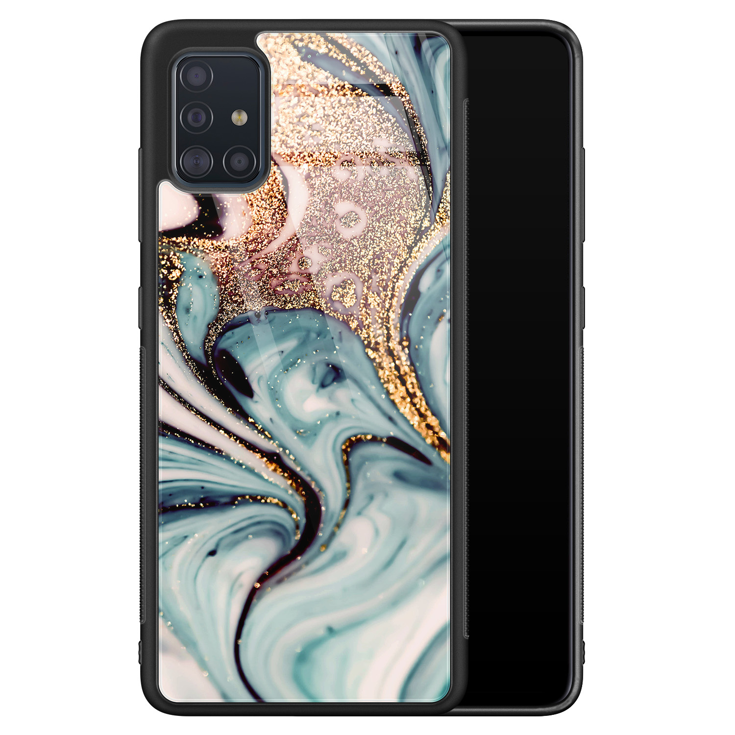 Leuke Telefoonhoesjes Samsung Galaxy A51 glazen hardcase - Marmer blauw goud