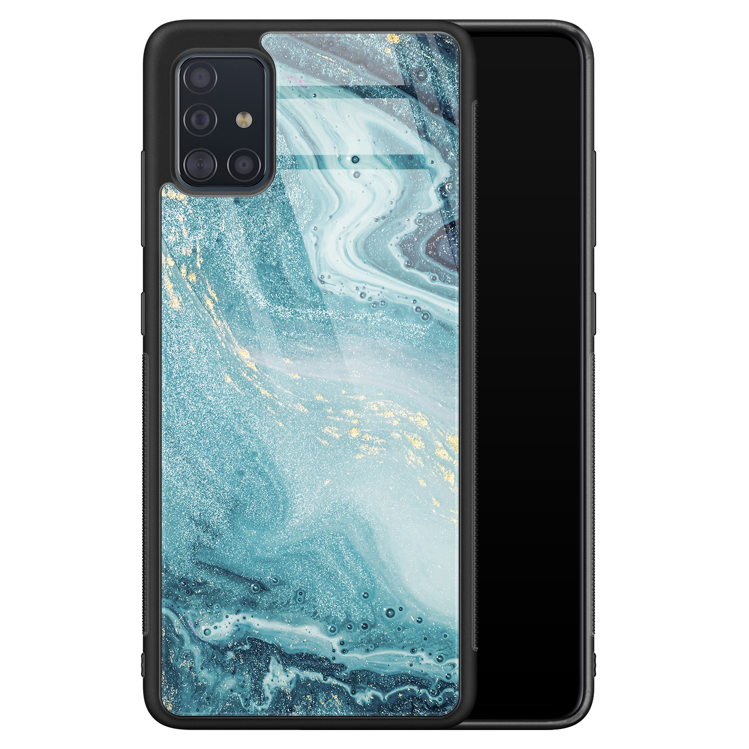 Leuke Telefoonhoesjes Samsung Galaxy A51 glazen hardcase - Marmer blauw