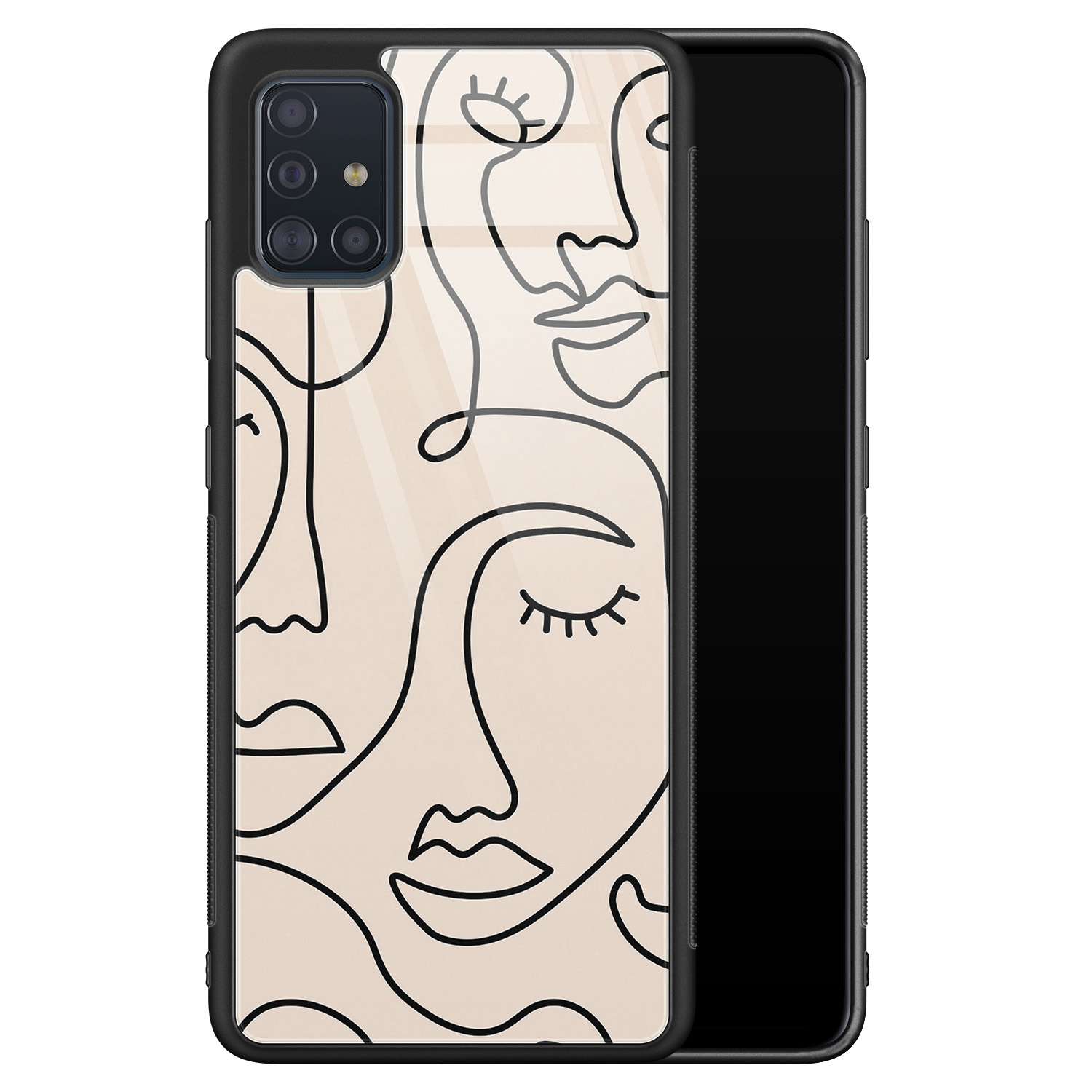 Leuke Telefoonhoesjes Samsung Galaxy A51 glazen hardcase - Abstract gezicht lijnen