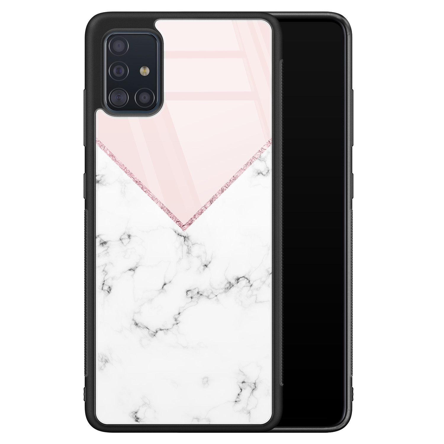 Leuke Telefoonhoesjes Samsung Galaxy A51 glazen hardcase - Marmer roze grijs