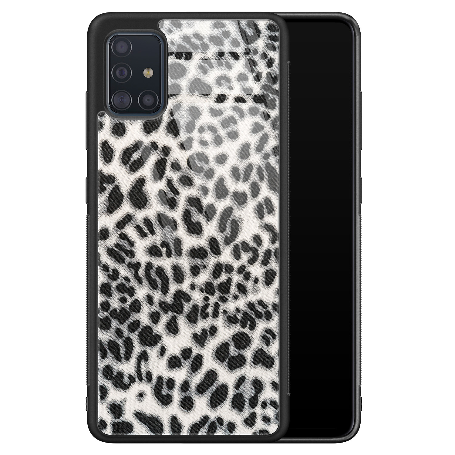 Leuke Telefoonhoesjes Samsung Galaxy A51 glazen hardcase - Luipaard grijs