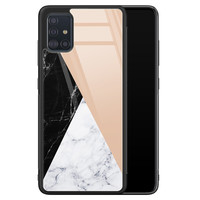 Leuke Telefoonhoesjes Samsung Galaxy A51 glazen hardcase - Marmer zwart bruin