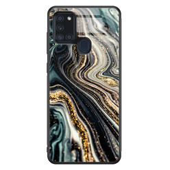 Leuke Telefoonhoesjes Samsung Galaxy A21s glazen hardcase - Marmer swirl