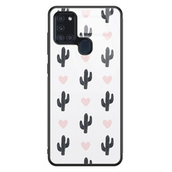 Leuke Telefoonhoesjes Samsung Galaxy A21s glazen hardcase - Cactus love