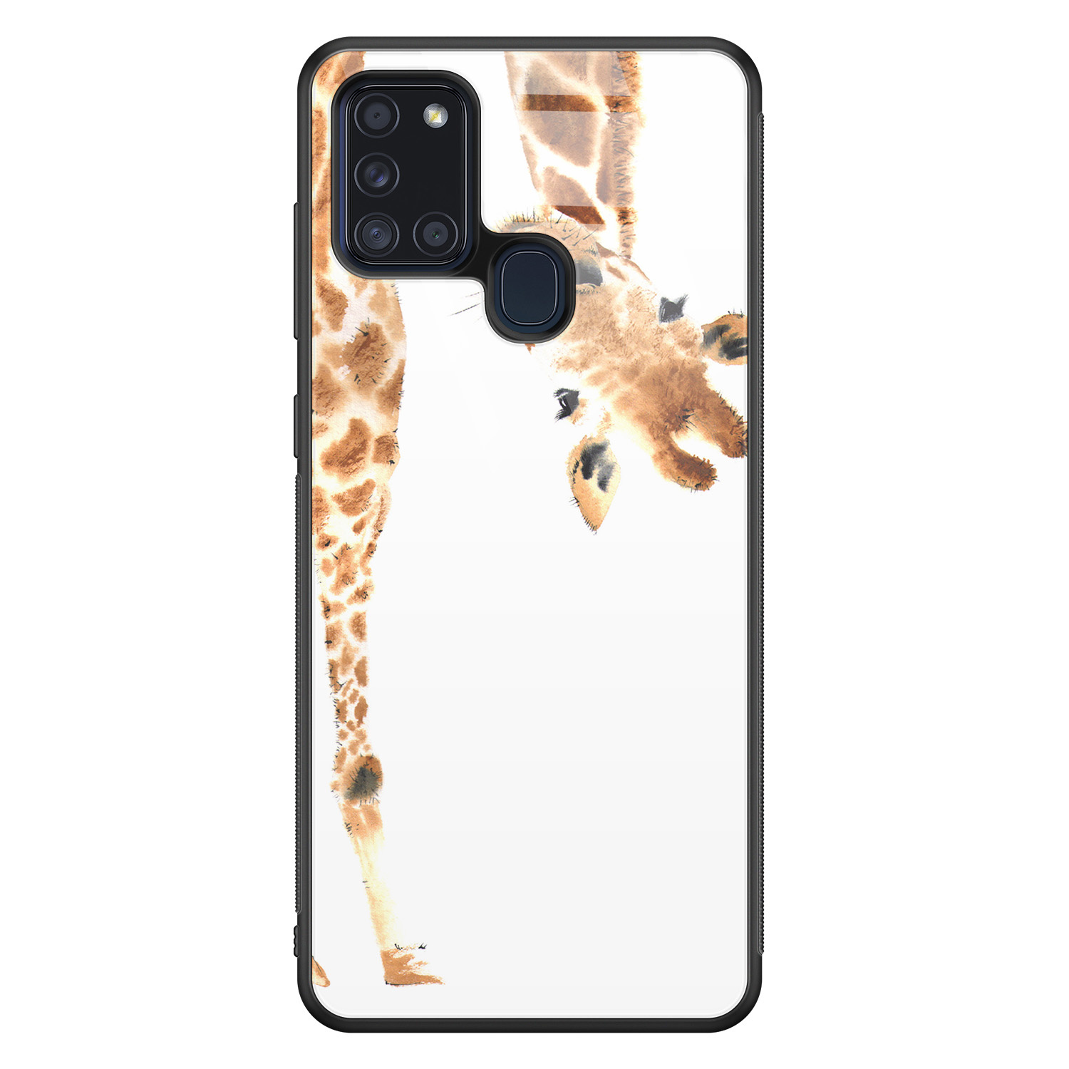 Leuke Telefoonhoesjes Samsung Galaxy A21s glazen hardcase - Giraffe peekaboo