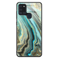 Leuke Telefoonhoesjes Samsung Galaxy A21s glazen hardcase - Marmer mint