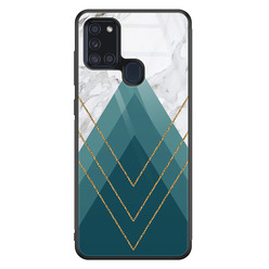 Leuke Telefoonhoesjes Samsung Galaxy A21s glazen hardcase - Geometrisch blauw