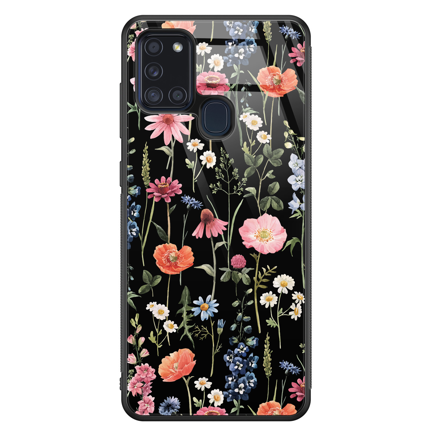 Leuke Telefoonhoesjes Samsung Galaxy A21s glazen hardcase - Dark flowers