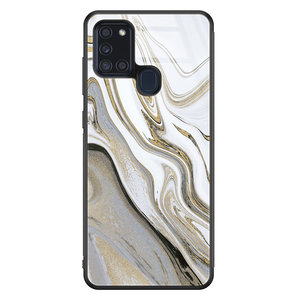 Leuke Telefoonhoesjes Samsung Galaxy A21s glazen hardcase - Marmer wit goud