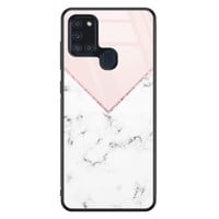 Leuke Telefoonhoesjes Samsung Galaxy A21s glazen hardcase - Marmer roze grijs