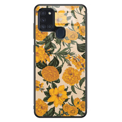 Leuke Telefoonhoesjes Samsung Galaxy A21s glazen hardcase - Retro flowers