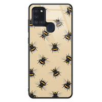 Leuke Telefoonhoesjes Samsung Galaxy A21s glazen hardcase - Bee happy