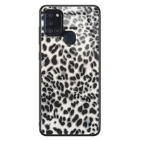 Leuke Telefoonhoesjes Samsung Galaxy A21s glazen hardcase - Luipaard grijs