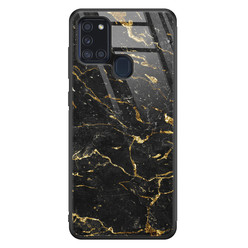 Leuke Telefoonhoesjes Samsung Galaxy A21s glazen hardcase - Marmer zwart goud