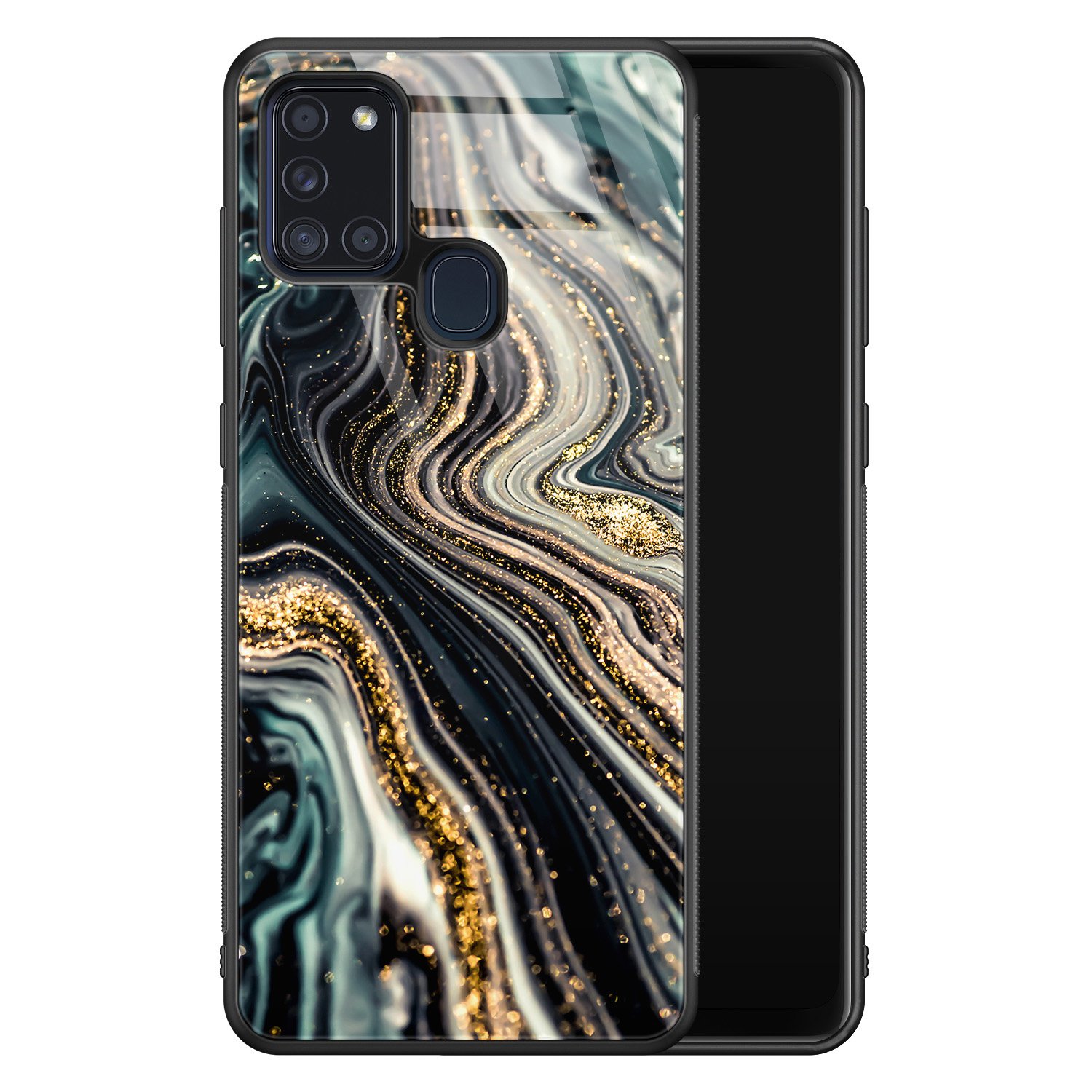 Leuke Telefoonhoesjes Samsung Galaxy A21s glazen hardcase - Marmer swirl