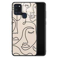 Leuke Telefoonhoesjes Samsung Galaxy A21s glazen hardcase - Abstract gezicht lijnen