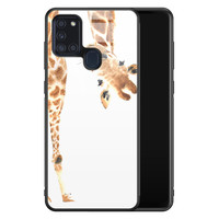 Leuke Telefoonhoesjes Samsung Galaxy A21s glazen hardcase - Giraffe peekaboo