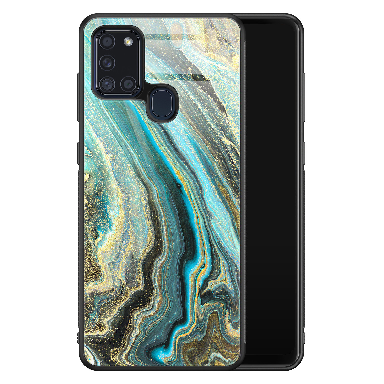 Leuke Telefoonhoesjes Samsung Galaxy A21s glazen hardcase - Marmer mint