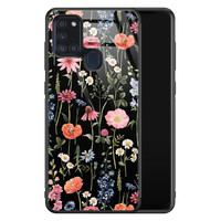 Leuke Telefoonhoesjes Samsung Galaxy A21s glazen hardcase - Dark flowers