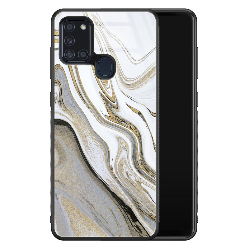 Leuke Telefoonhoesjes Samsung Galaxy A21s glazen hardcase - Marmer wit goud