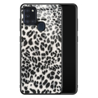 Leuke Telefoonhoesjes Samsung Galaxy A21s glazen hardcase - Luipaard grijs