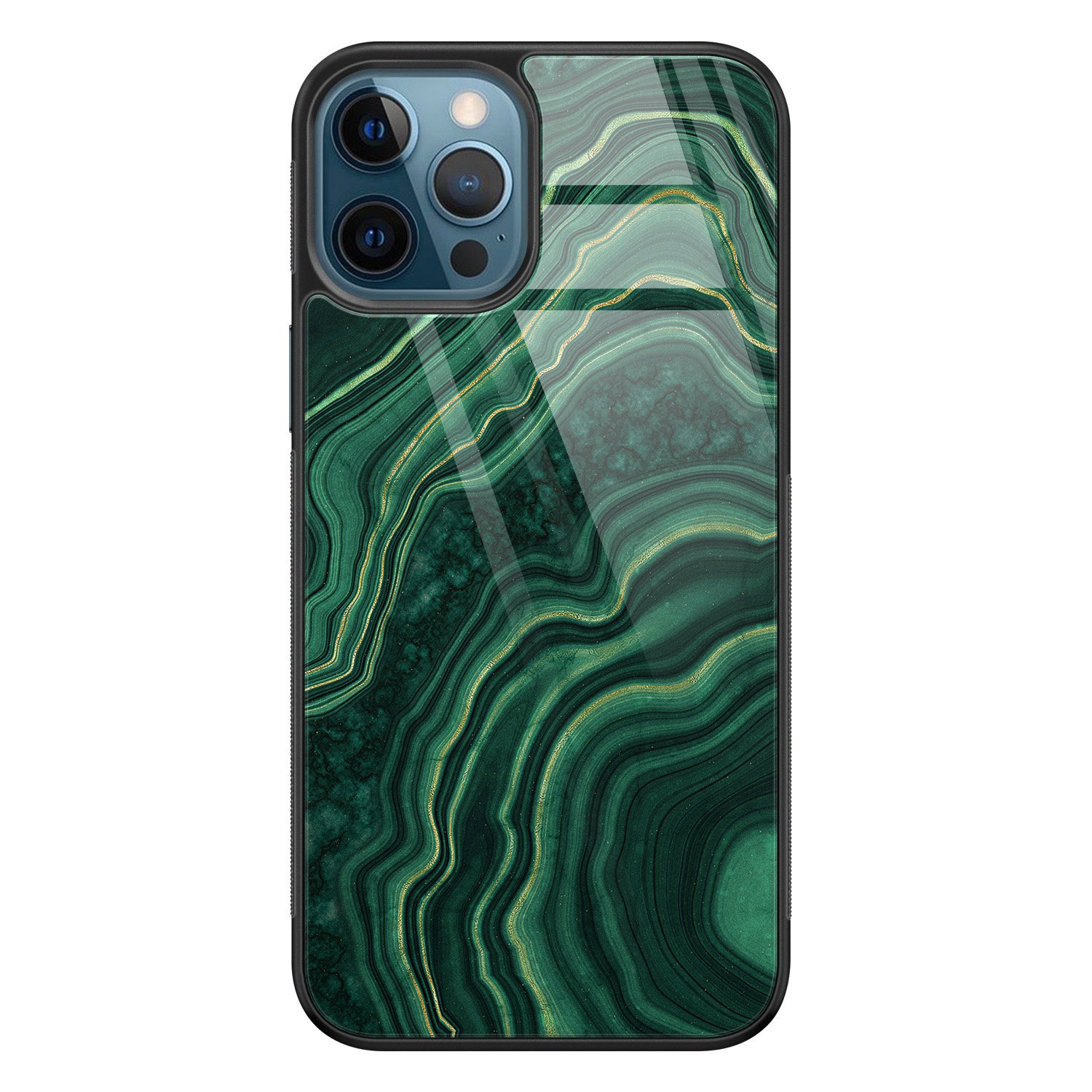 Leuke Telefoonhoesjes iPhone 12 glazen hardcase - Groen agate